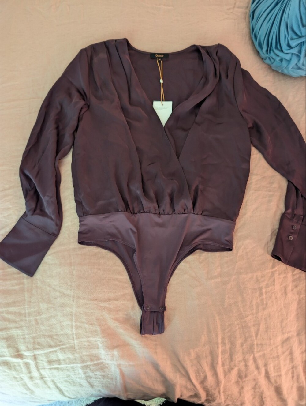 Quince Washable Silk Surplice Bodysuit Blouse Deep Orchid Purple Medium NWT
